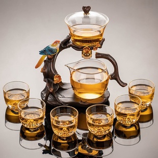 玻璃自动茶具套装 2024新款 家用轻奢高档茶杯磁吸茶壶懒人泡茶神器