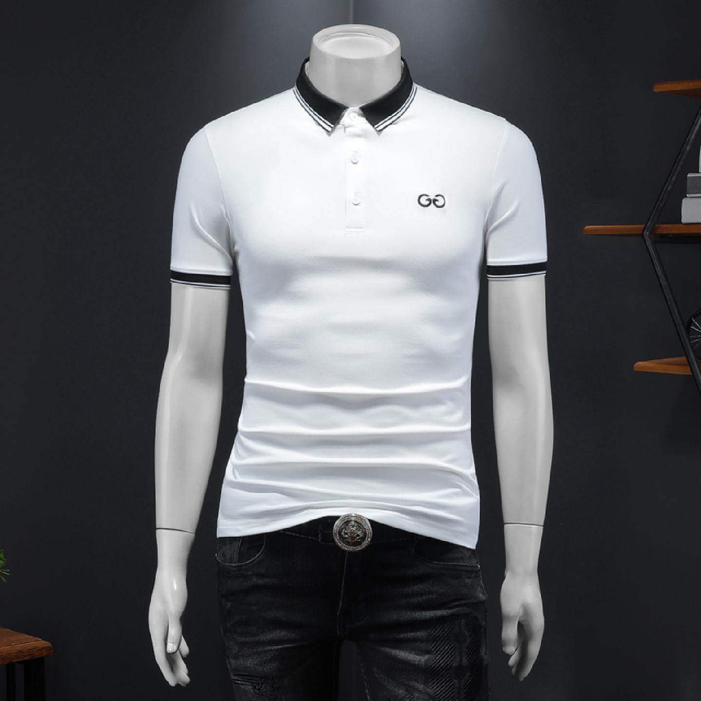 衫男士青年翻领短袖恤衫欧洲站休闲男装透气时尚百搭上衣潮潮男装