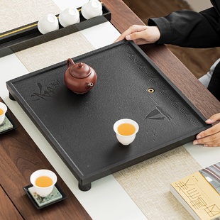 乌金瓷石茶盘整块家用办公室桌面茶几泡茶台单层简约可嵌入茶车