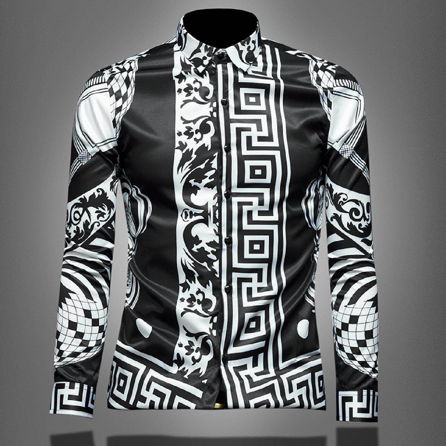 2026欧洲站长袖衬衫男士春季休闲印花翻领商务西装内搭大码衬衣潮