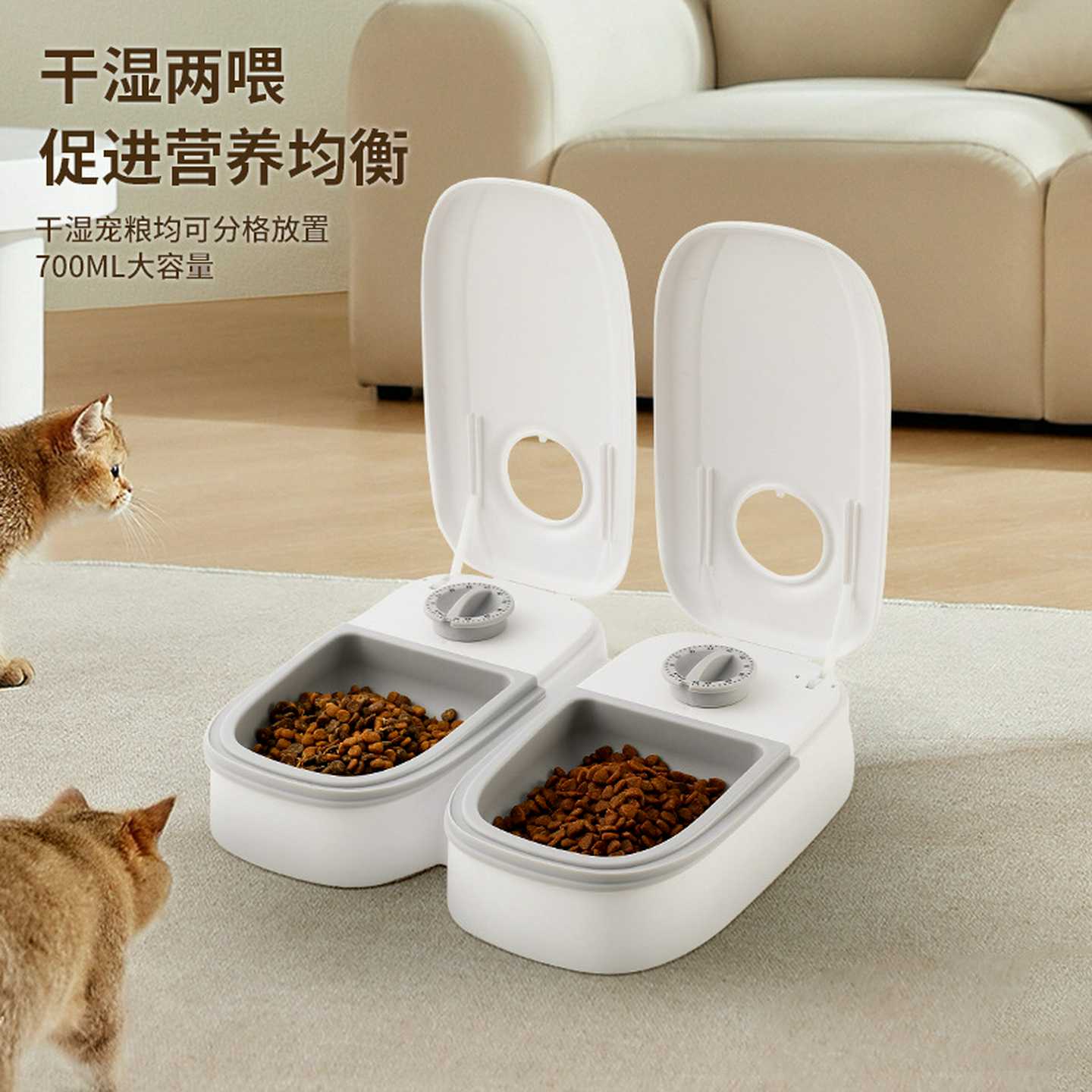 宠物碗智能定时猫咪喂食器定量干湿粮双餐分隔家居狗狗自动喂养器