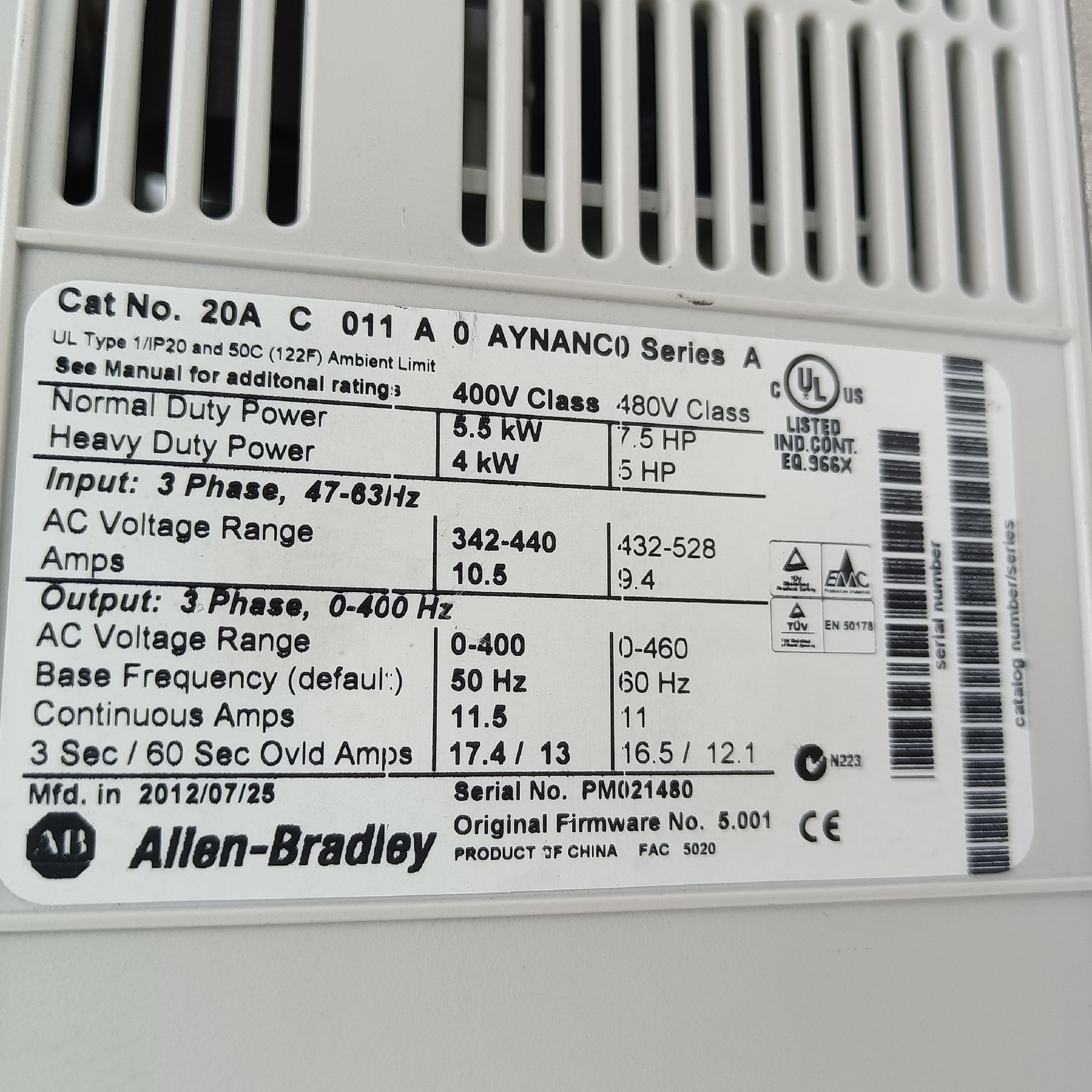 AB变频器20AC011A0AYNANC0（佳毅工控）