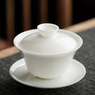 杯 羊脂玉盖碗茶杯德化白瓷茶碗带盖单个三才大号功夫家用茶具套装