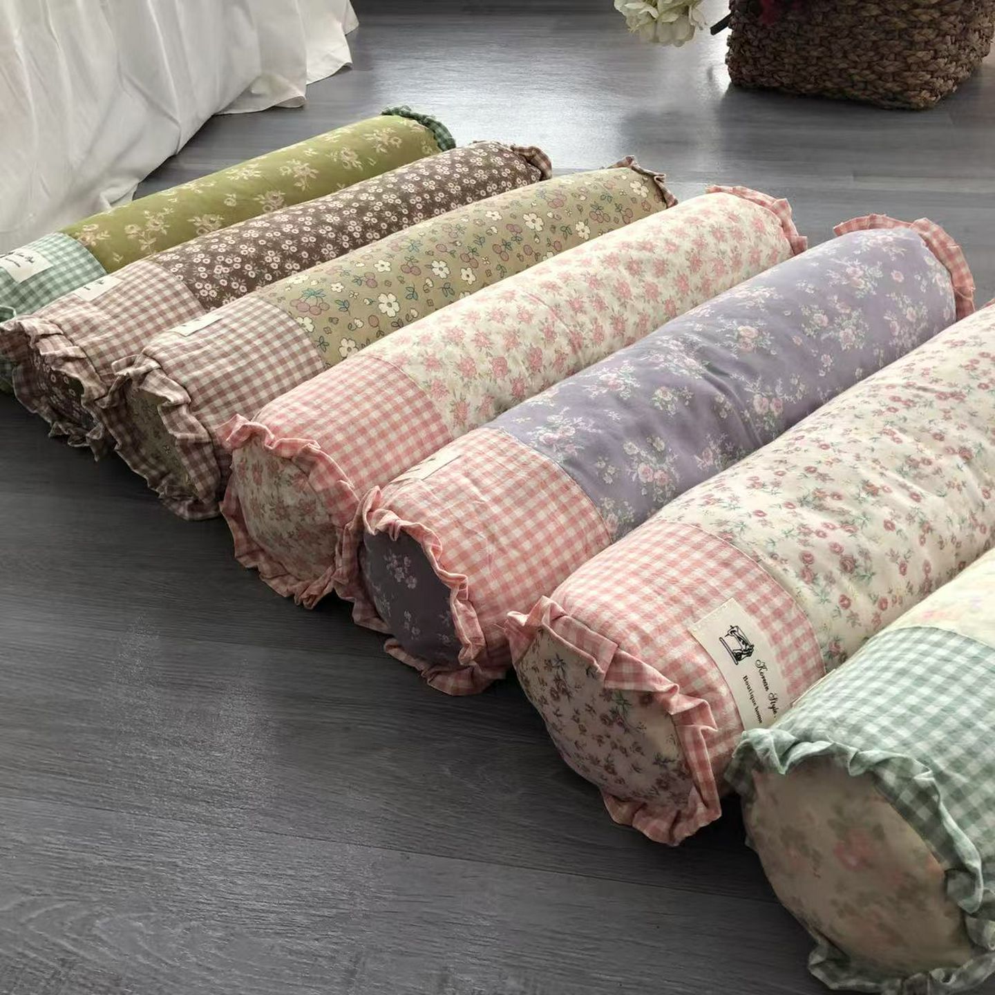 全棉双层纱荞麦壳枕头枕芯护颈椎助睡眠家用圆柱枕50*10cm