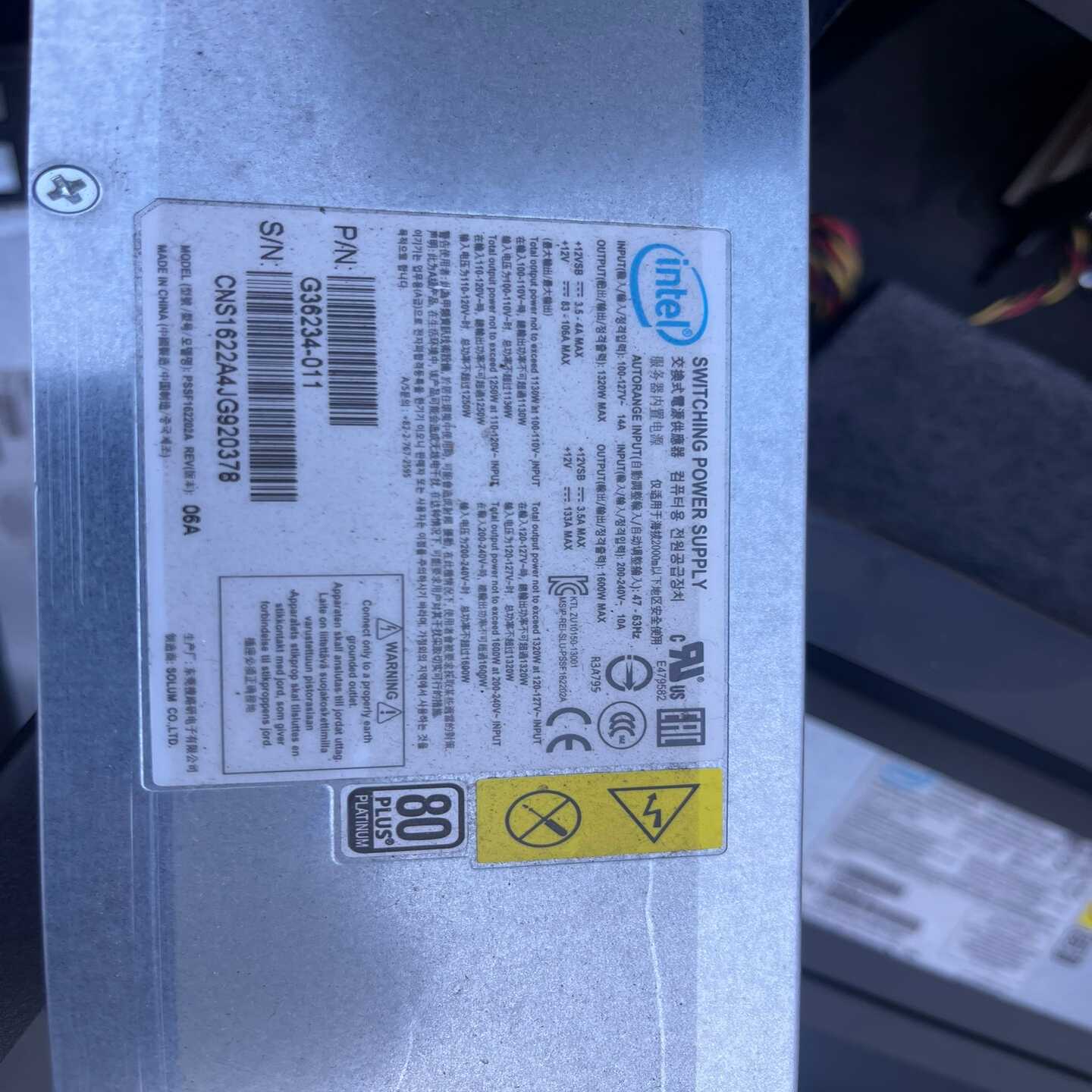 议价英特尔1600W电源12V1N33A电源PSSF162202现货/维修