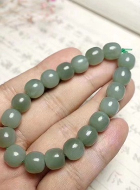 玉器工艺品天然新疆和田玉俄料碧玉鸭蛋青玉石老型珠手链手串送证