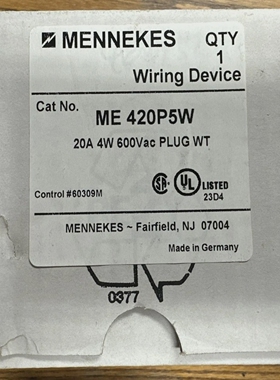 MENNEKESME420P5W20A4W600VACPLUGWT**NEW-INBOX**