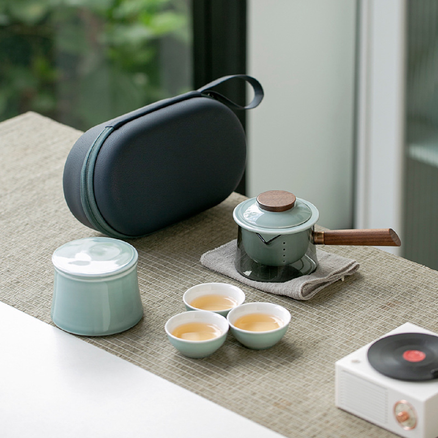 旅行茶具户外便携式套装玻璃快客杯一壶三杯便捷露营泡陶瓷茶杯