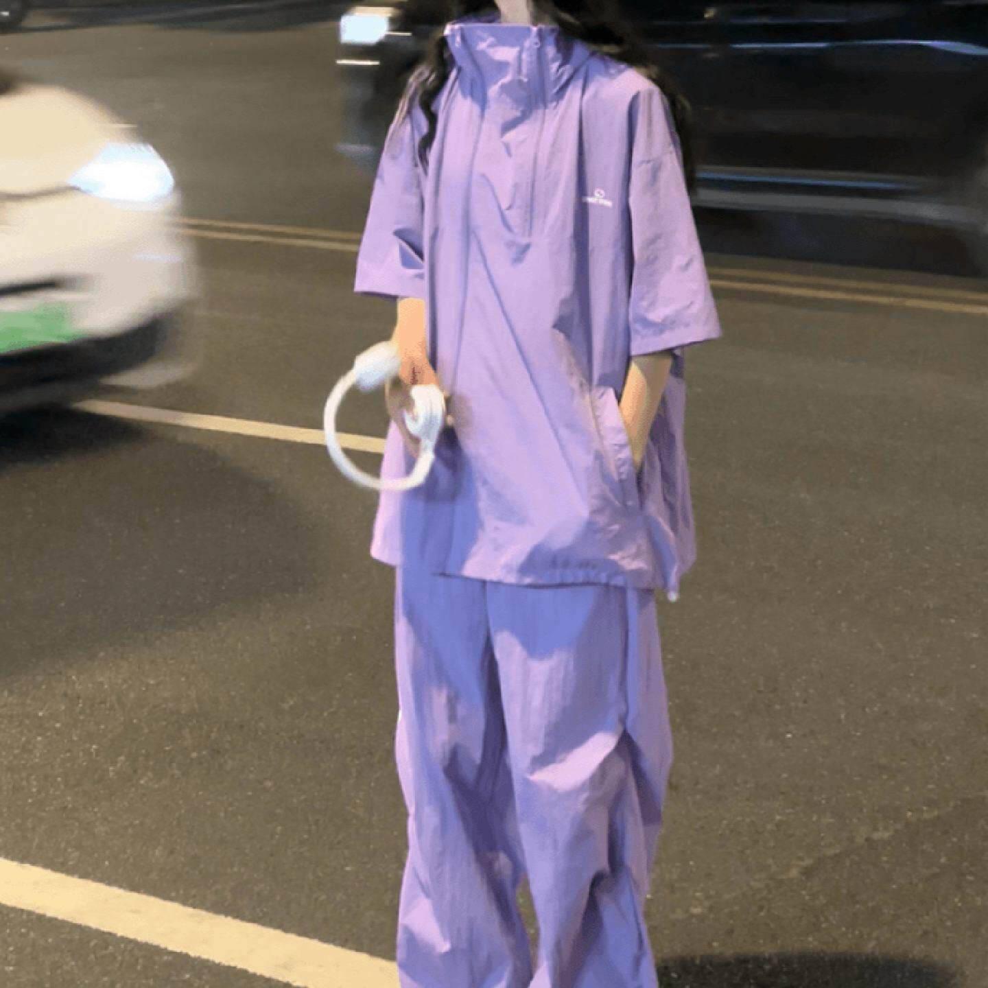 大码轻薄透气防紫外线防晒衣运动套装女夏季2024新款宽松三件套潮