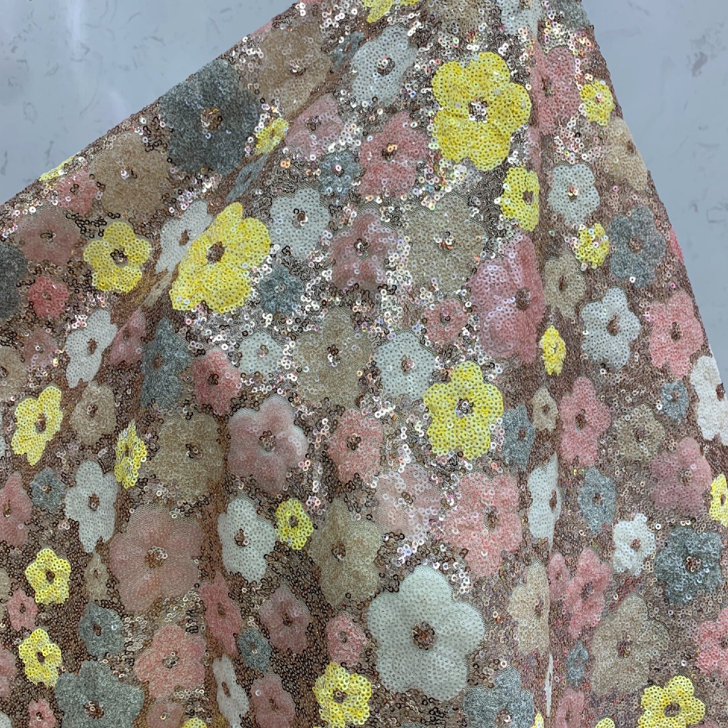 梅花加密亮片网纱童装DIY手工布料旗袍面料设计师服装辅料花边