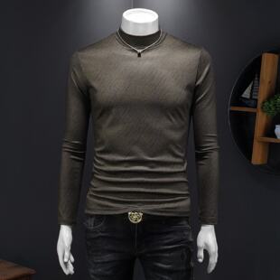 2026秋冬季半高领高级感长袖恤男修身简约潮流中领内搭打底衫上衣