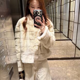 贵气小姐环保貂毛皮草女冬短款 高级渐染皮毛一体保暖貂绒毛毛外套