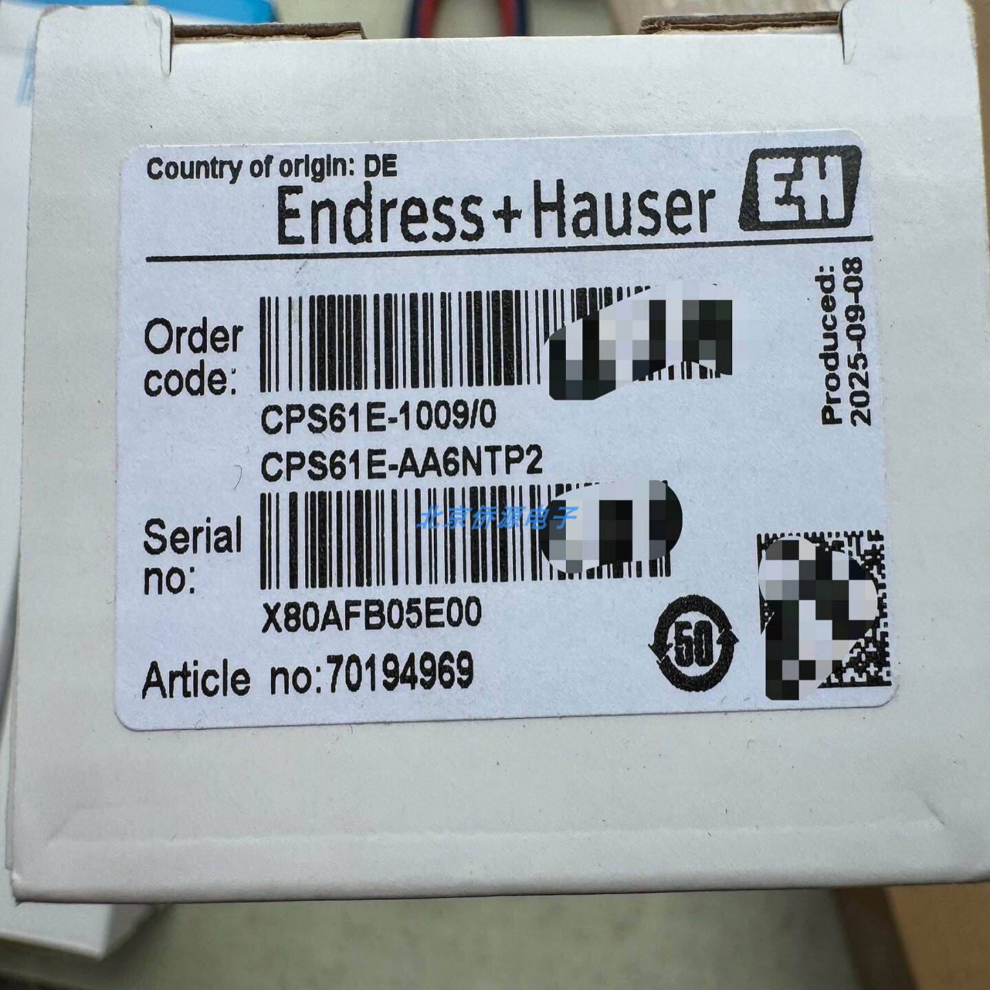 议价CPS61E-AA6NTP2恩德斯豪斯EH数字式pH电极 原装现货量大价优