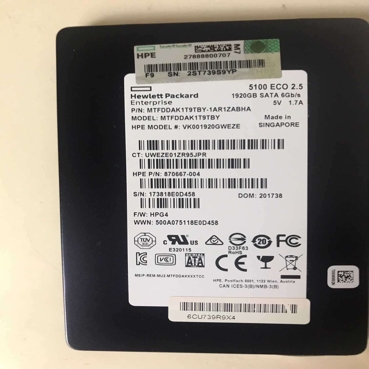 (议价)HP5100ECO1.92TSSD企业级固态硬盘S