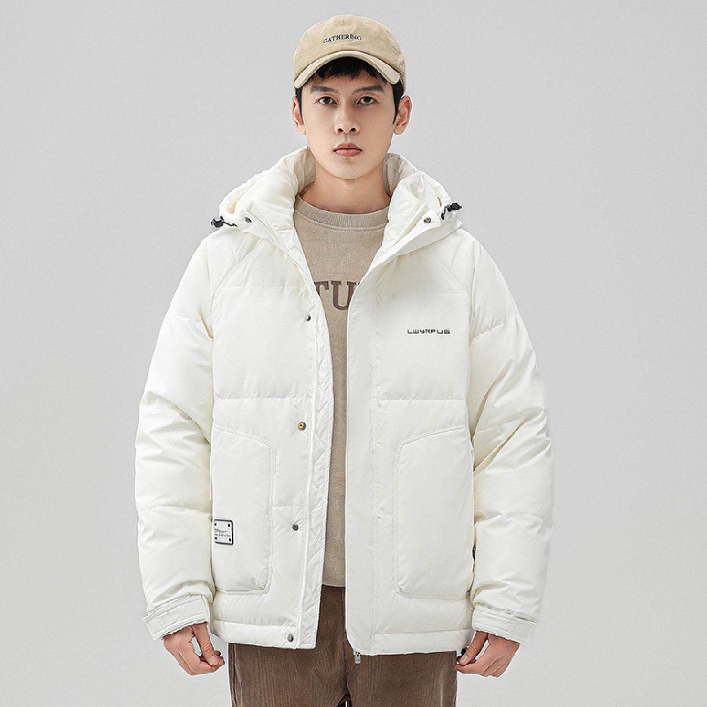 2026男士短款连帽羽绒服时尚魔术贴扣袖夹克款加厚保暖冬装外套潮