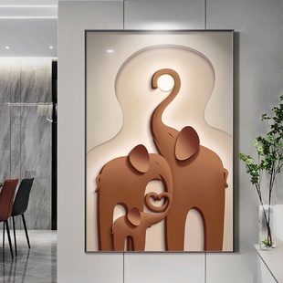 饰画高档轻奢沙发背景落地画带led灯画高级感玄幻挂画 大象玄关装