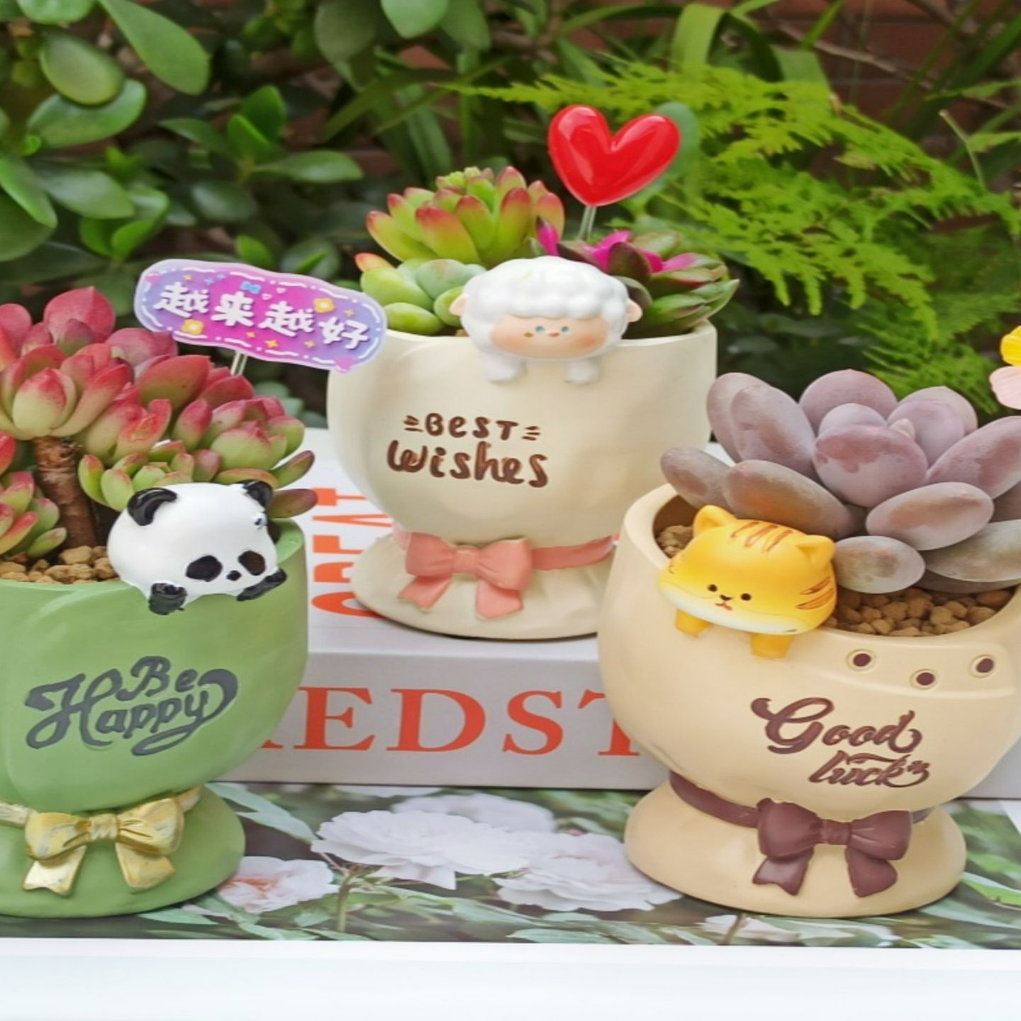 创意树脂多肉花盆可爱卡通小动物免子小羊猫咪幼儿园植物角送礼物