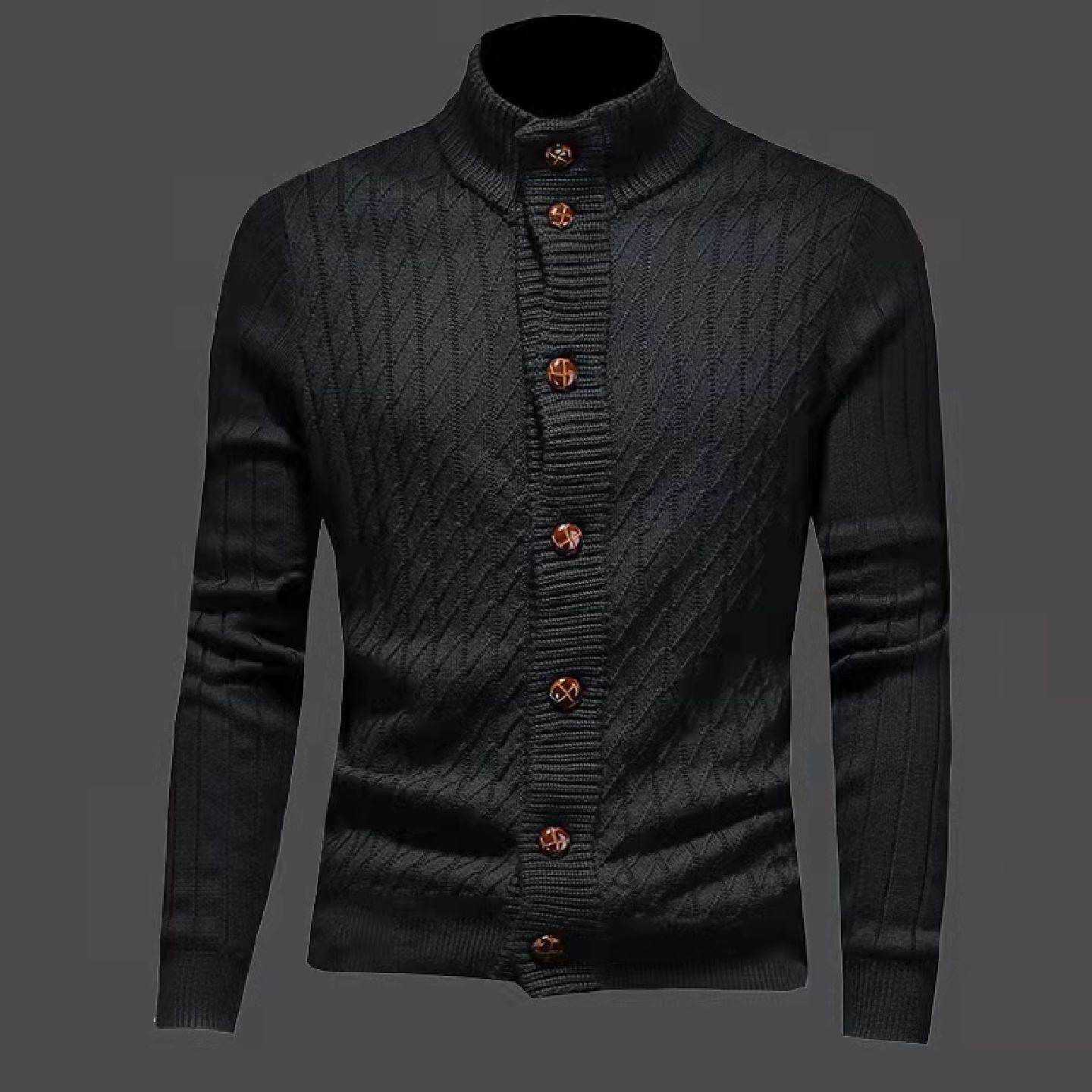 春秋新款单排扣开衫外套男半高领长袖针织毛衣青年立领打底衫潮男