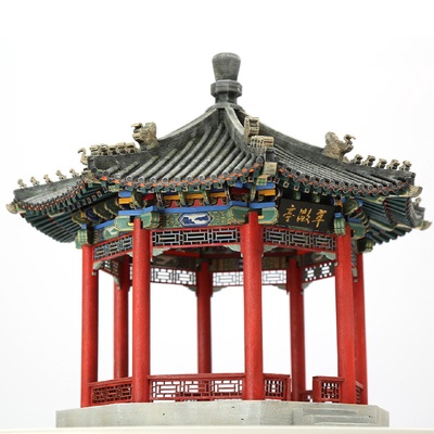 翠微亭中国古建筑模型榫卯积木木质拼装玩具卯榫建筑摆件微缩亭子