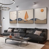 一帆风顺客厅装 饰画餐厅砂岩肌理三联壁画现代轻奢沙发背景墙挂画