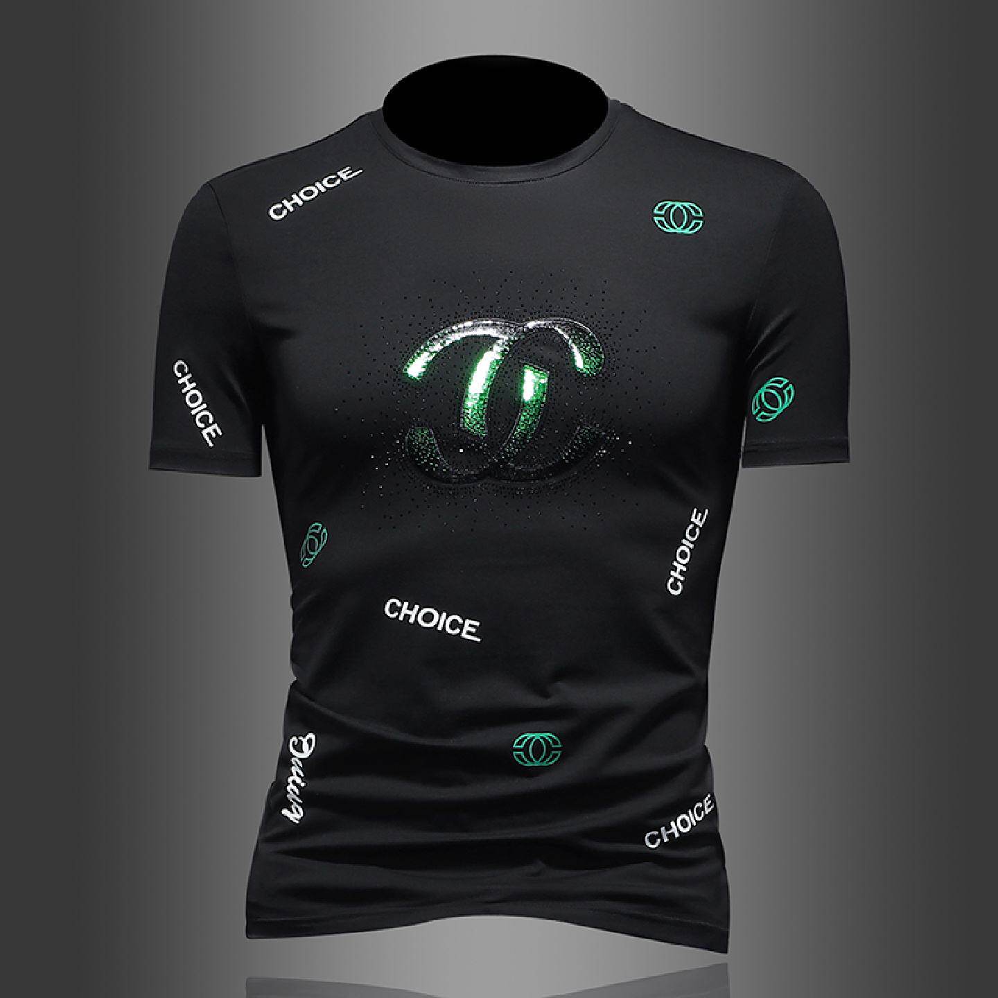 欧洲站男士短袖恤时尚潮牌烫钻印花修身休闲夏季新款半袖体恤衫潮