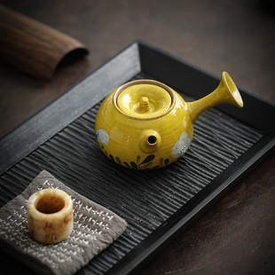 手绘山茶花陶瓷茶壶单壶釉下彩侧把壶小容量一人用家用茶具泡茶壶