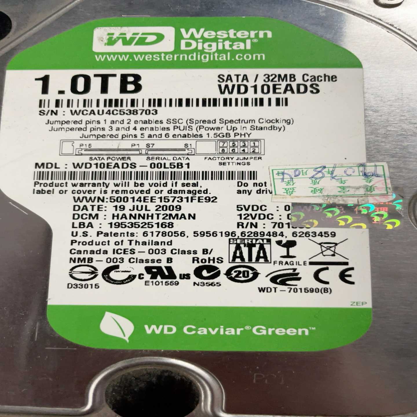 WD10EADS-0OL5B1。全好盘询价