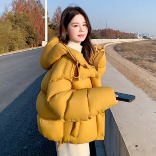 超火黄色泡芙羽绒服女2025新款冬女款冬季短款面包服冬装加厚外套