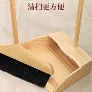 纯鬃毛猪鬃折叠防静电家用扫地扫帚木柄 A6L木质马毛扫把簸箕套装