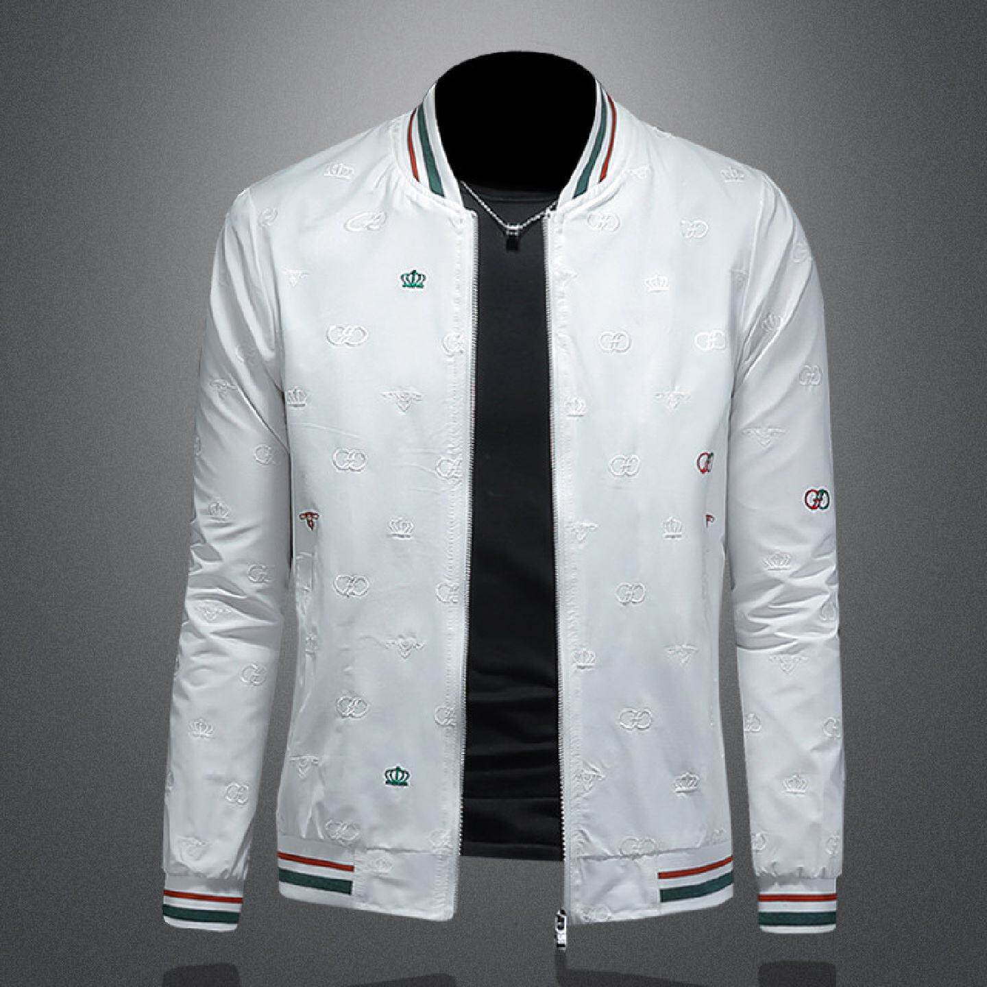 欧货高端刺绣夹克男士新款棒球领休拉链衫欧洲站潮牌大码外套潮男