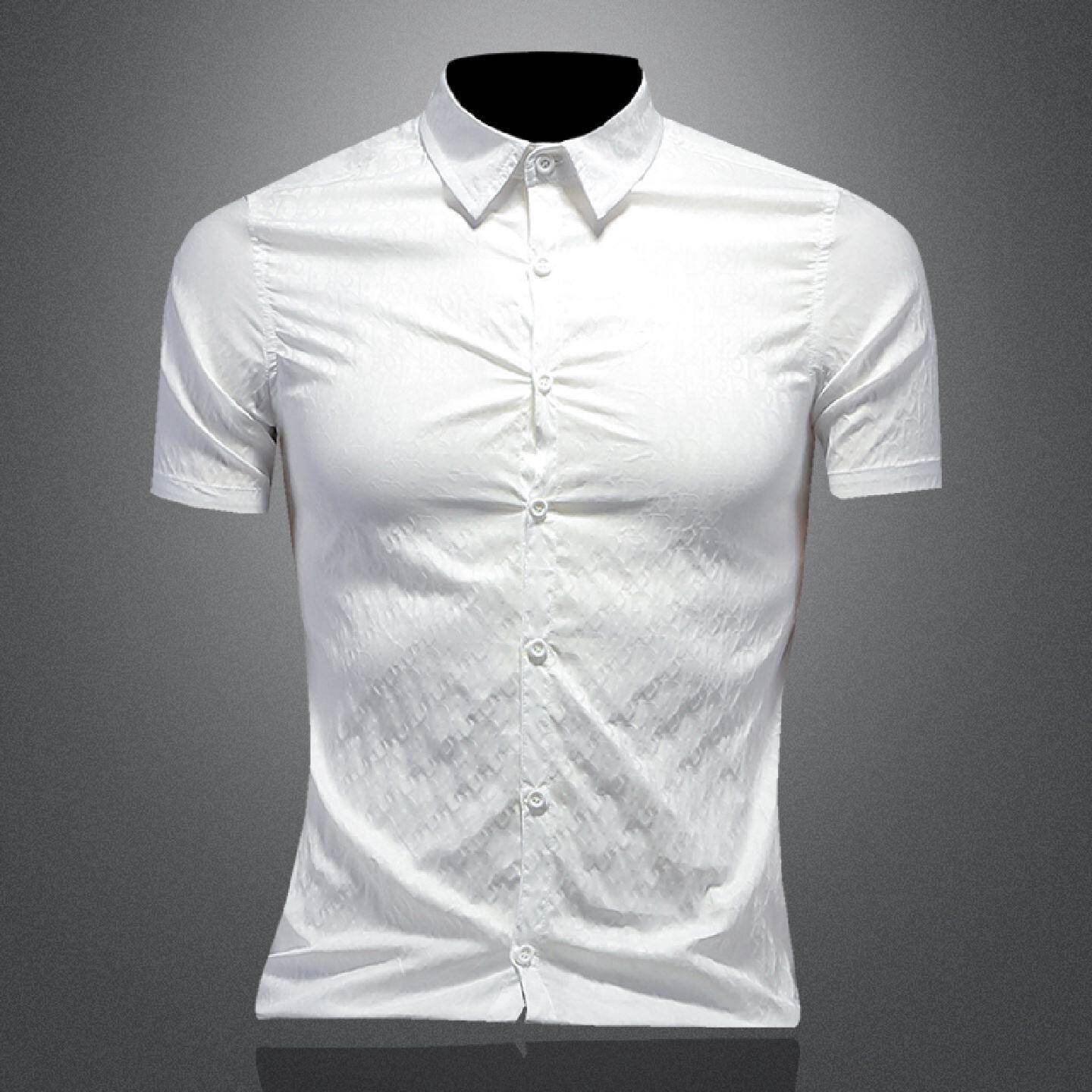 欧洲站短袖衬衫男士夏季新款韩版修身半袖衬衣休闲印花大码上衣潮