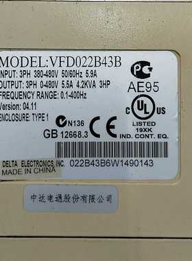 台达变频器VFDO22B43B2.2KW460V，测好发询价