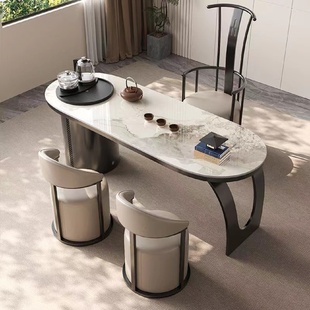 现代轻奢风岩板茶桌椅组合高级感办公室泡茶台烧水壶一体一桌五椅