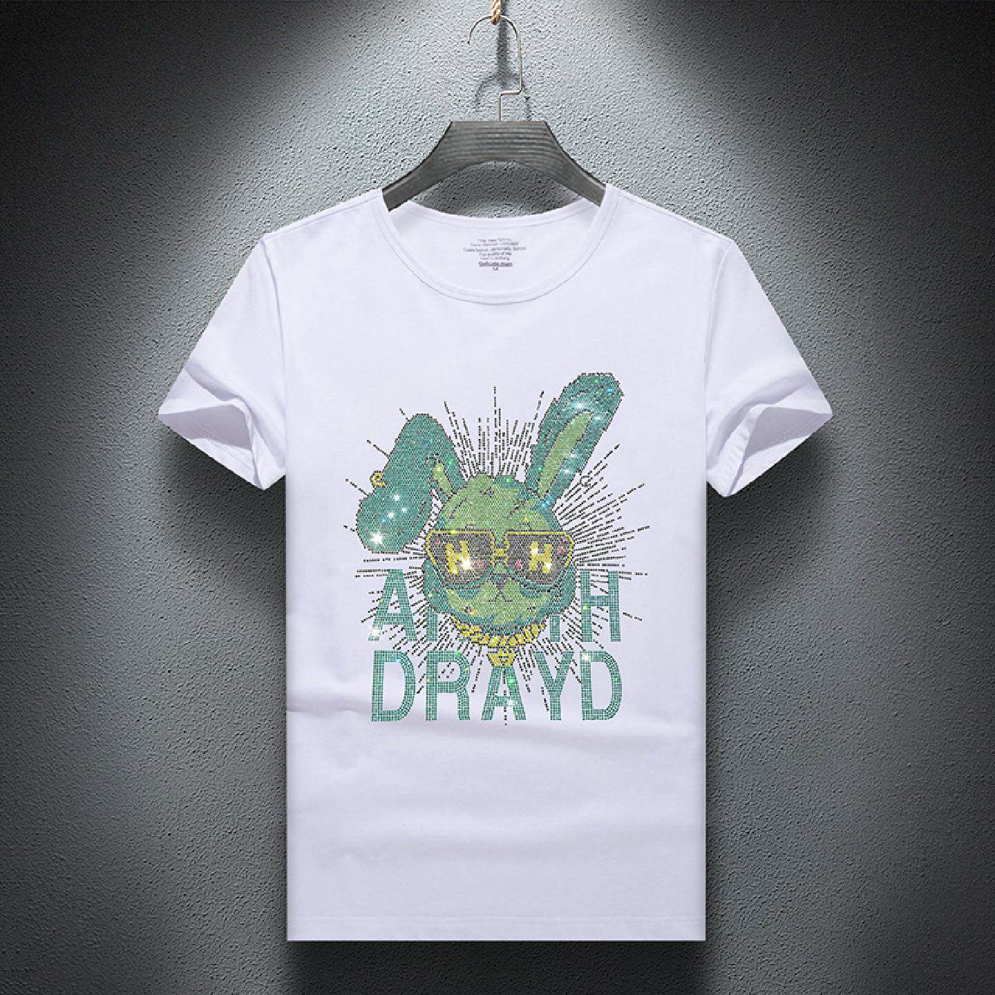 2026夏季新款烫钻短袖恤男韩版潮流修身精神小伙大码打底半袖潮潮