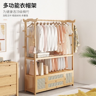落地衣架卧室出租房家用室内挂衣服架子实木收纳置物架简易衣帽架