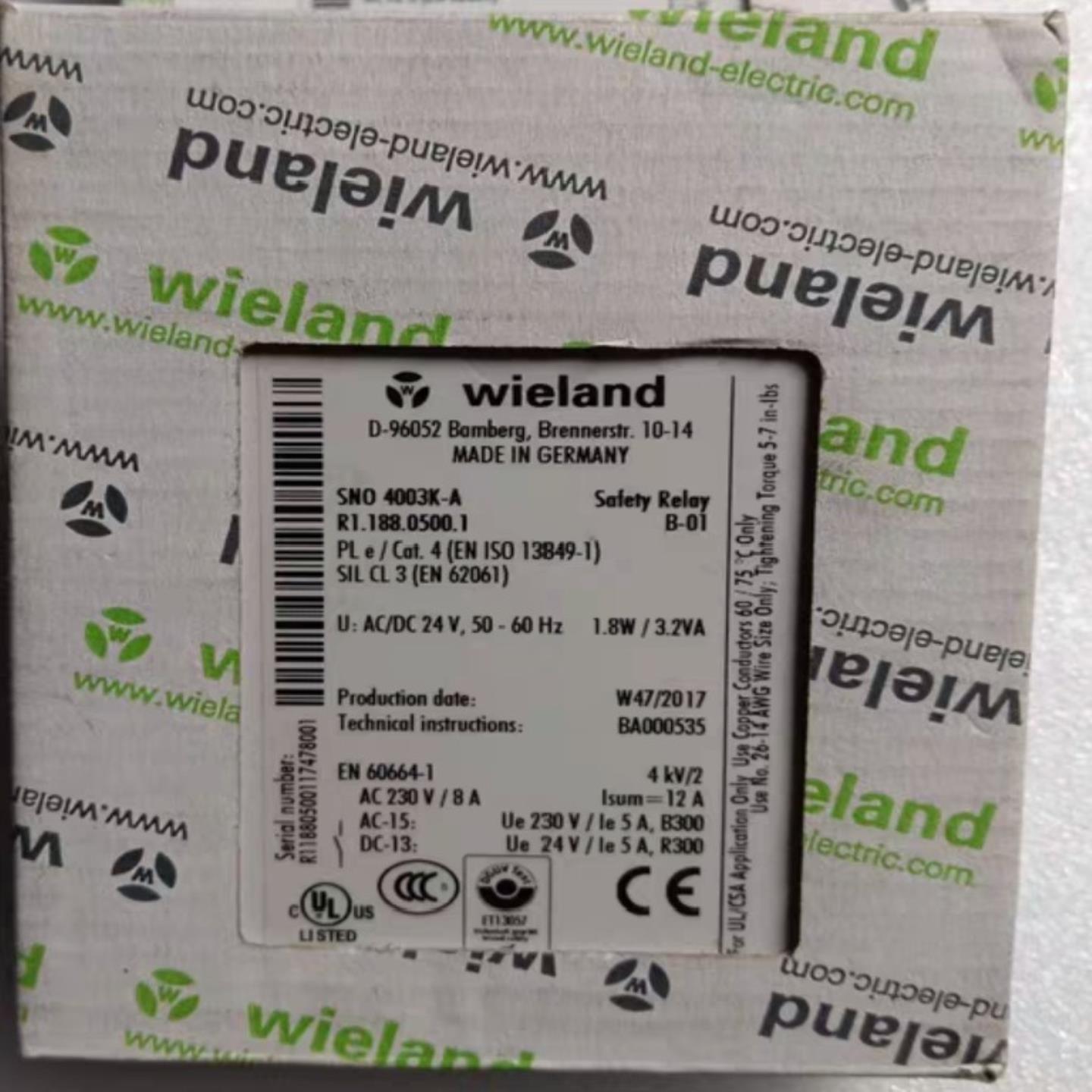 (询价)德国威琅Wieland安全继电器SNO 4003K-A，R1