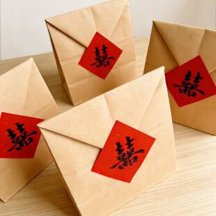 喜糖盒喜字贴牛皮纸糖袋珍珠手提盒结婚送伴娘宾客小众轻奢空糖盒