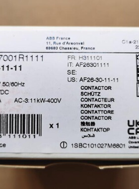 议价原装ABB交直流线圈接触器   AF26-30-11-11*24-60V AC/DC