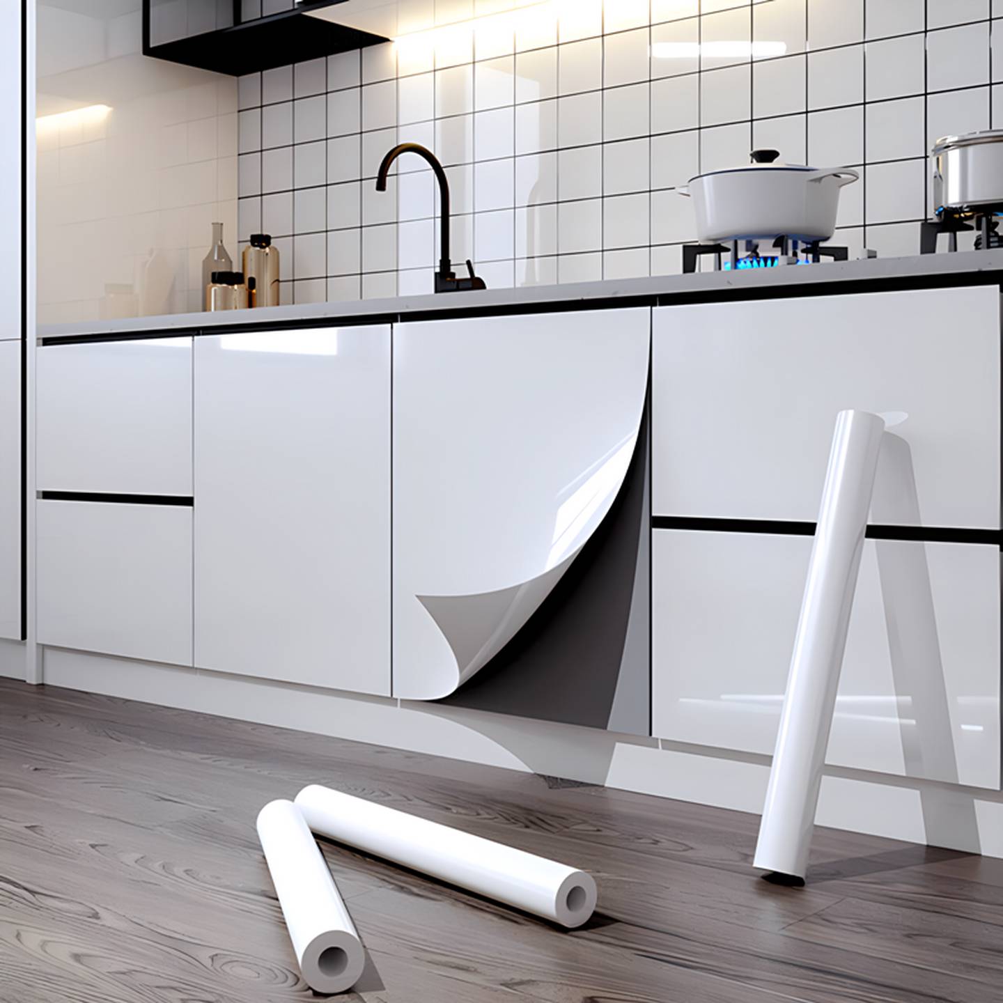 可移除厨房柜门壁纸加厚整体橱柜衣柜门贴纸家俱翻新防水防油自粘