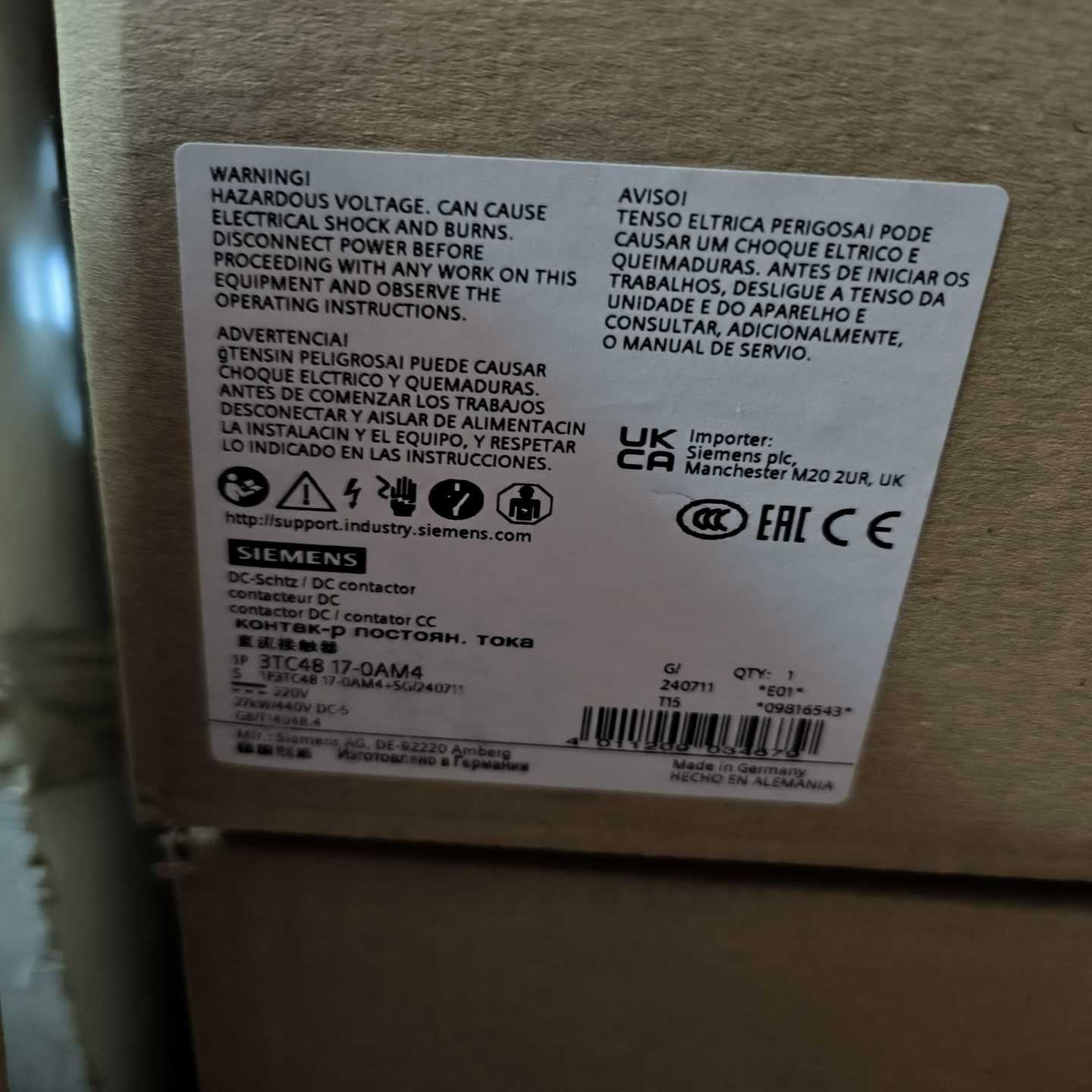 3TC4817-0AM4西门子接触器全新原装正品现货