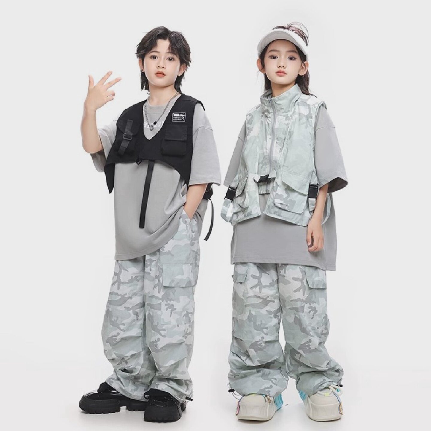 速发街舞幼儿潮服男孩机能马甲套装hiphop表演服女孩嘻哈炸街演出