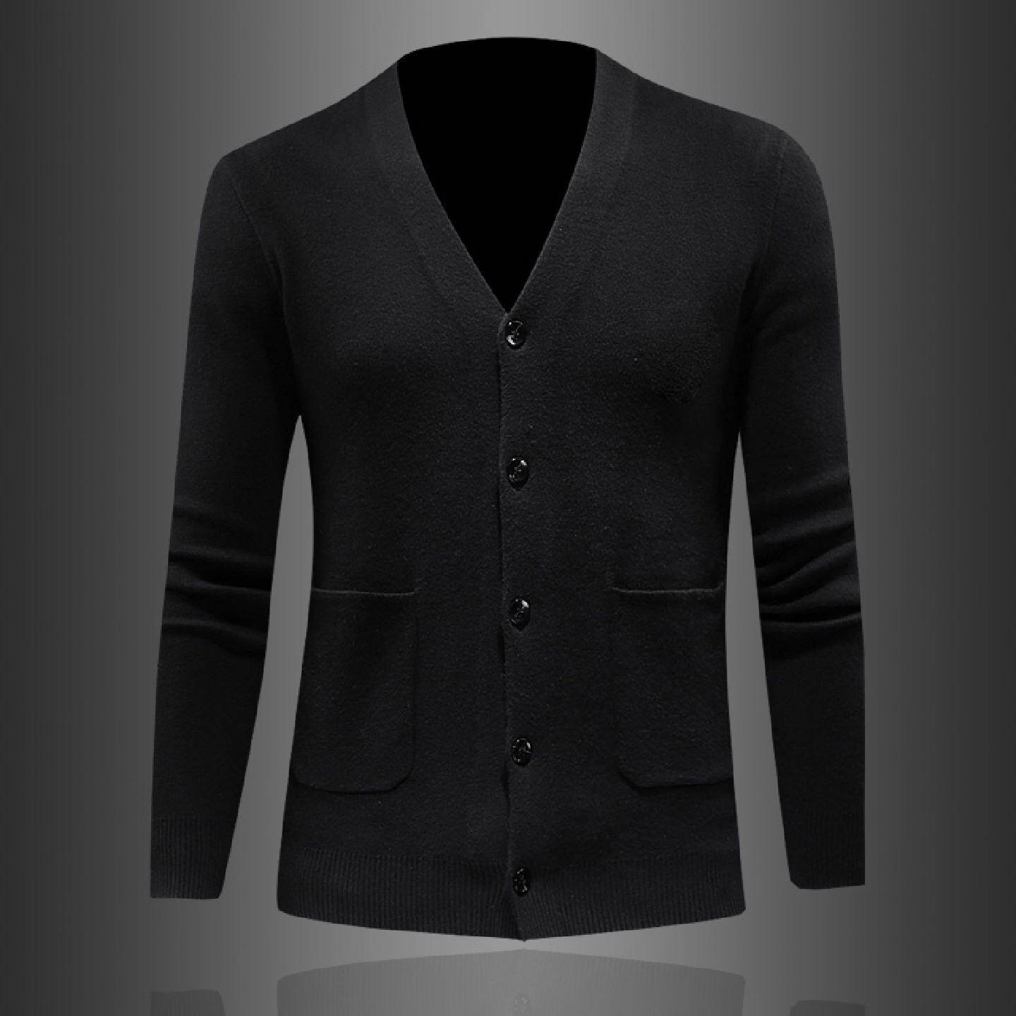 针织衫男士休闲开衫年秋冬季新款潮流纯色大领长袖毛衣外套潮男装