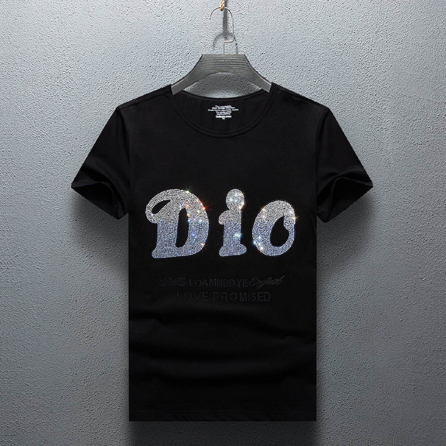 2026新款男士短袖恤夏季棉潮牌个性烫钻青年运动冰丝上衣高