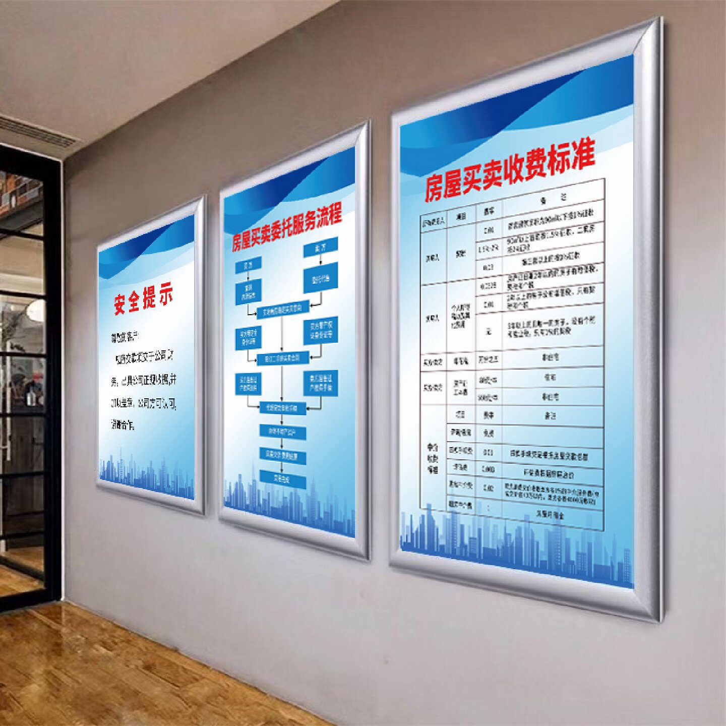 房产中介公司运营规章制度板二手房买卖收费标准办理流程图广告牌