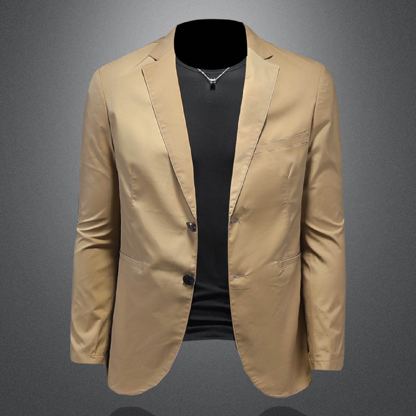 2026欧洲站纯色休闲西装男士春夏季薄款单西服青年外套修身商务上