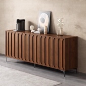 中古风餐边柜靠墙一体储物柜2025新款 客厅定制实木收纳矮柜茶水柜