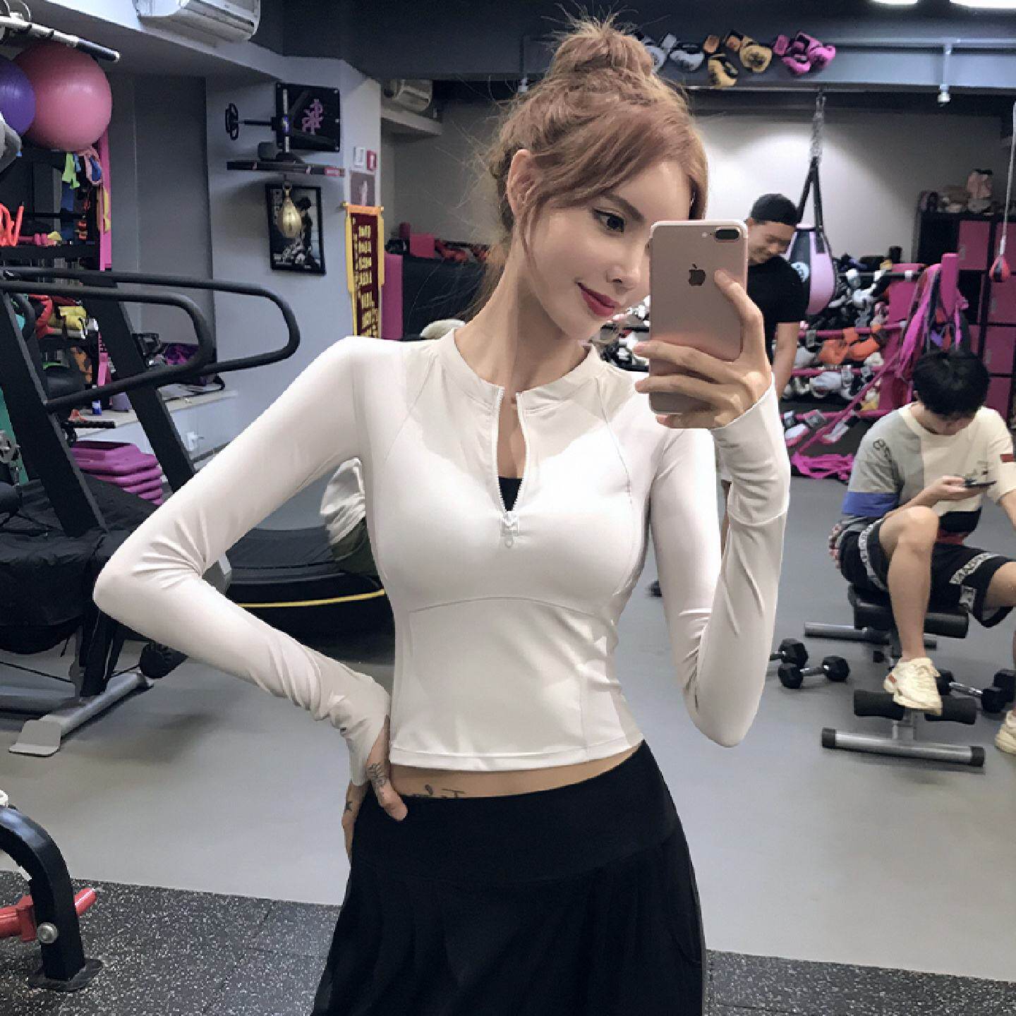 半拉链瑜伽服长袖弹力紧身快干t恤网红运动长袖女跑步健身衣
