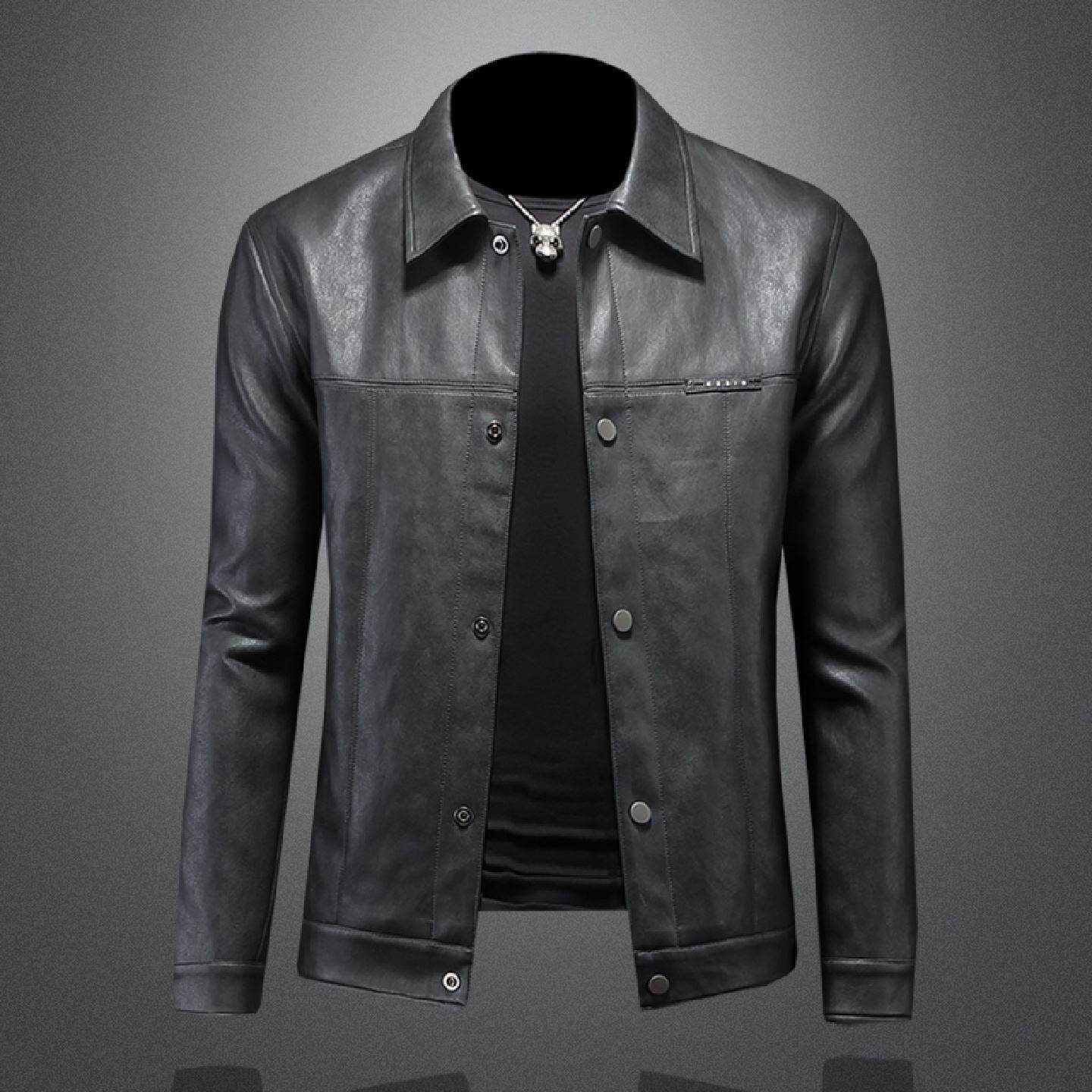 2026欧洲站机车皮衣外套男新款秋季翻领潮流韩版修身休闲软皮夹克