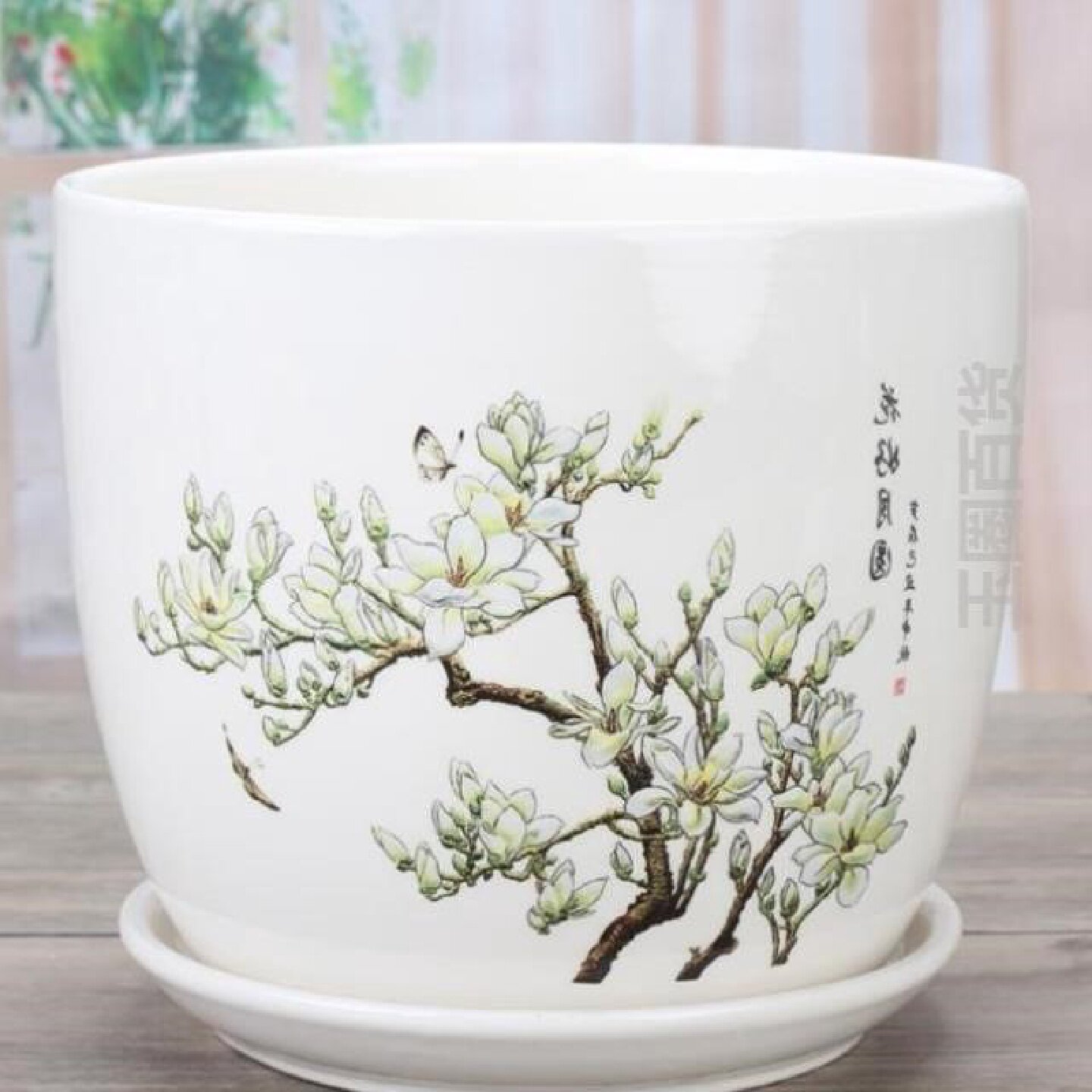 花盆陶瓷新品大号特大号发财树文竹蝴蝶兰盆栽花盘带托盘室内专用