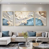 九鱼图现代客厅装 饰画抽象荷叶高级感三联壁画轻奢沙发背景墙挂画